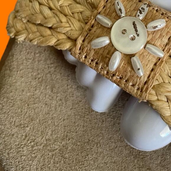 90's 00's vintage raffia braided ankle strap y2k platform sandals US Size 9 - Picture 6 of 8